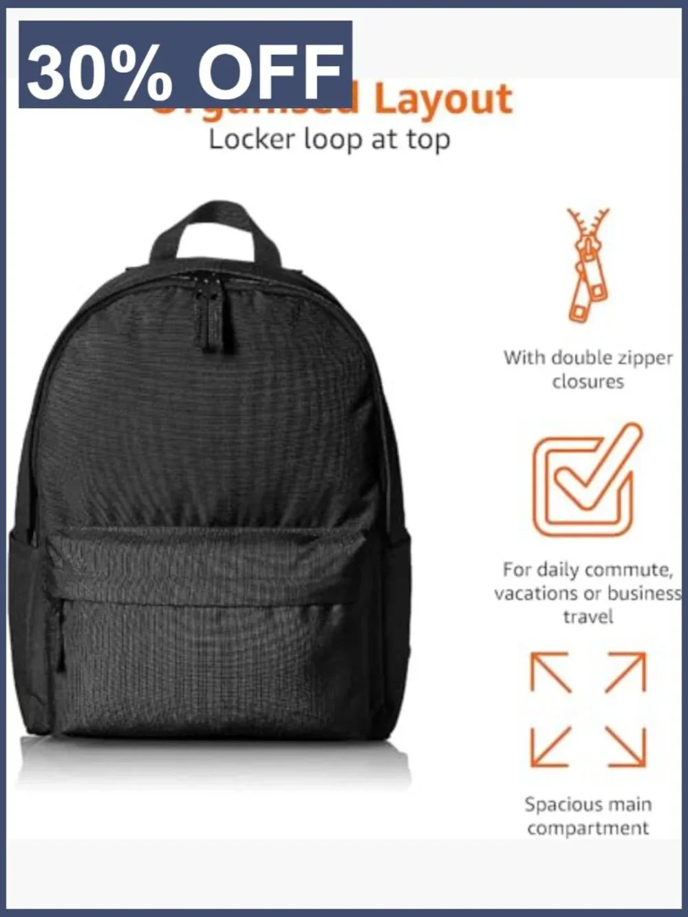Classic School Backpack with Padded Straps, Large Compartment, Water Bottle